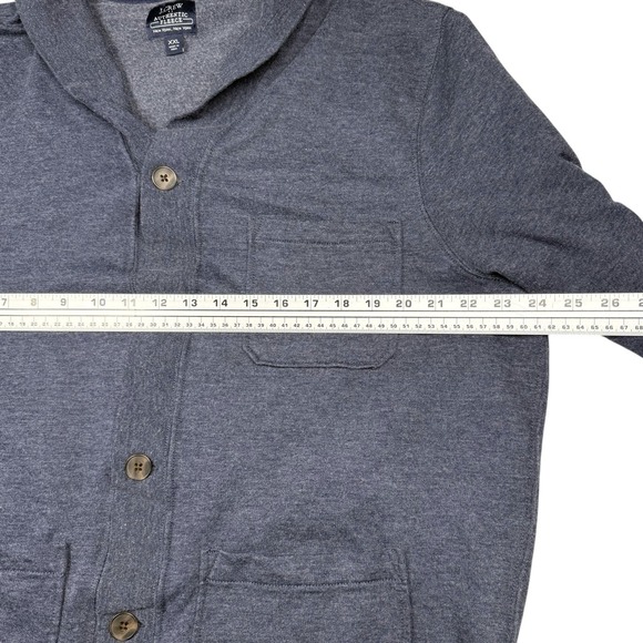 J.Crew Cardigan Men's 2XL Blue Fleece Cardigan Shawl Collar Pocket - Picture 5 of 6